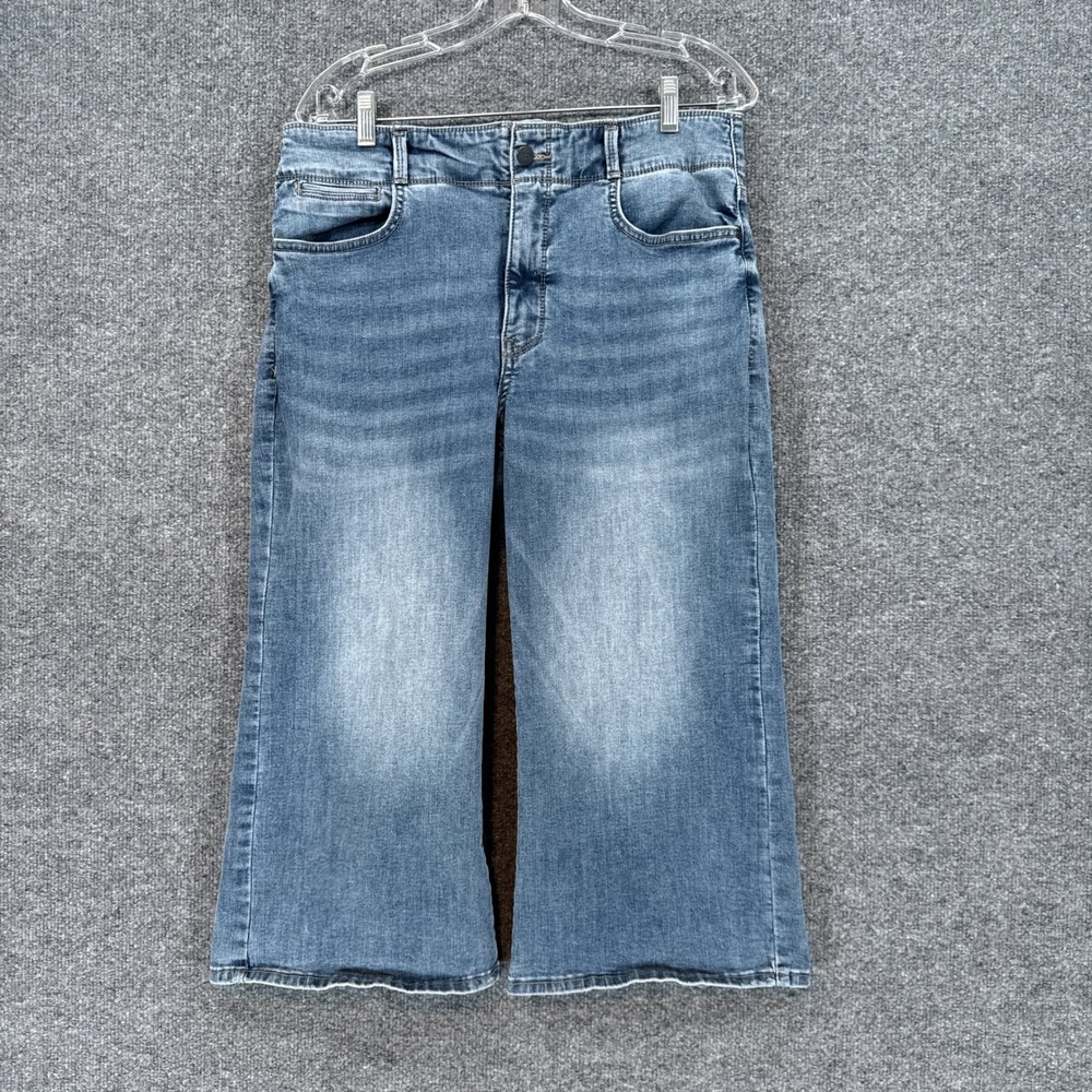 NYDJ Wide Leg Jeans Womens 12P Blue Cool Embrace Lift Tuck Cropped Denim Stretch